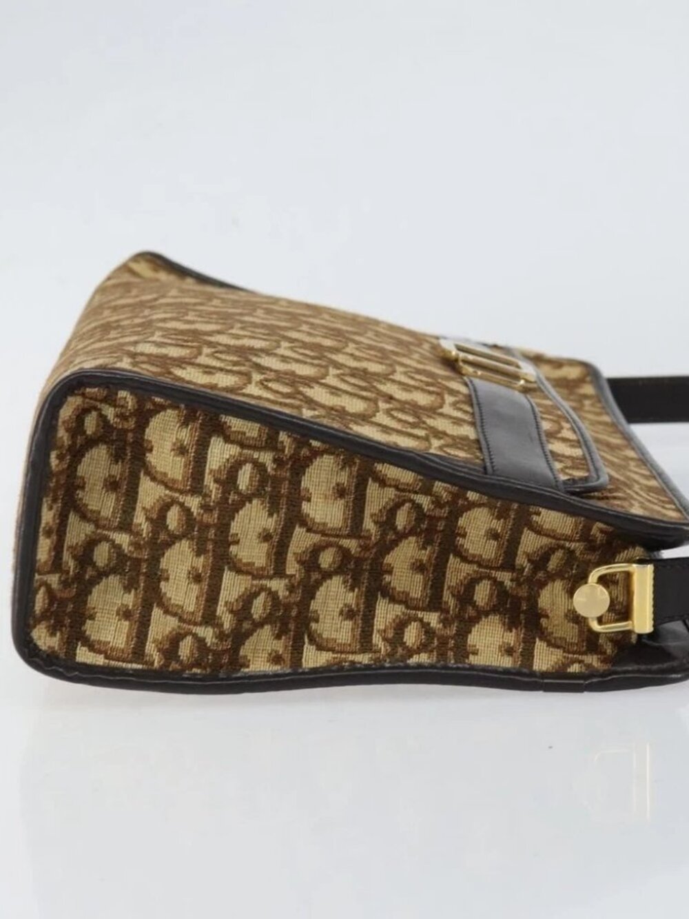 Christian Dior Trotter Canvas Shoulder Bag Beige Gold Auth - Picture 5 of 15